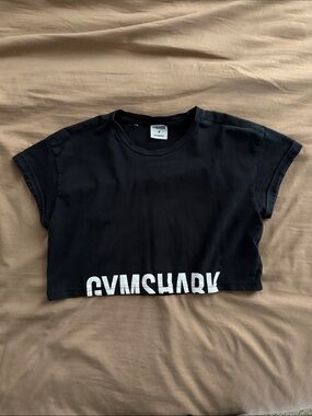 Gymshark Black Cropped Logo Tee with White Print